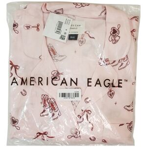 AMERICAN EAGLE Pajama Set Women Large Pink Top & Shorts Ruffle NWT